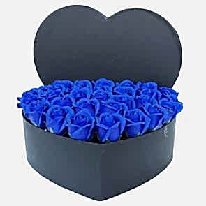 Siyah Kutu İçinde Mavi Yapay Gül | Zarif ve Kalıcı Aranjman