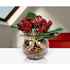 Vazoda 15 Adet Kırmızı Gül