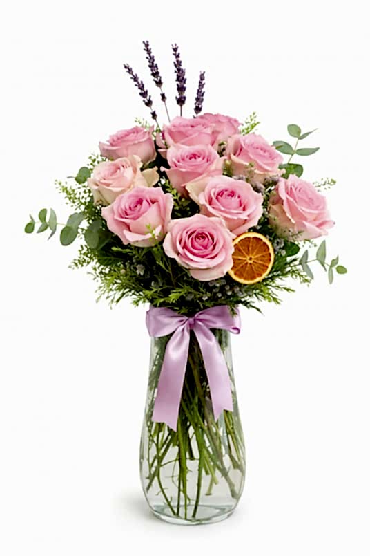 Vazoda 10 Adet Pembe Gül Buketi