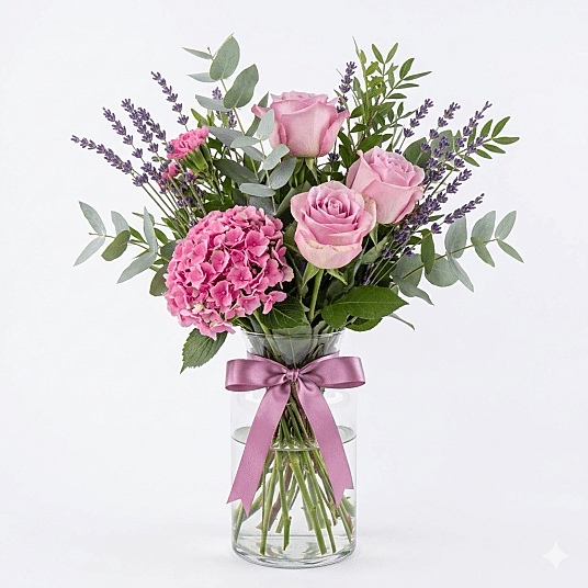 Elegant Arrangement of 3 Lilac Roses in a Vase