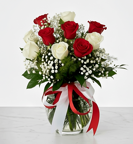 Mahzun Aşk Akvaryum Vazoda Kırmızı Beyaz Gül