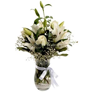 I Love You Beyaz Gül ve Kokulu Lilyum Aranjmanı