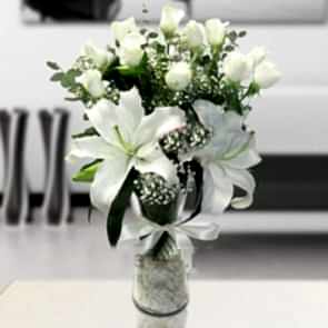 15 Adet Beyaz Gül, Kokulu Lilyum
