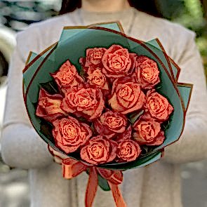 15 Adet Portakal Rengi Gül Buketi