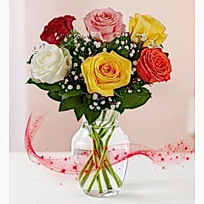 "Aşk Tesadüfleri Sever" 6 Renkli Gül