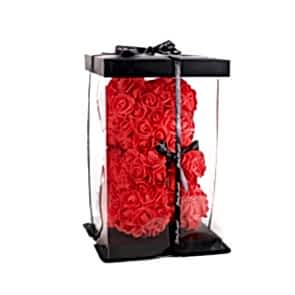 Özel Siyah Kutuda 30cm Kırmızı Mini Güllü Yapay Ayı Hediye