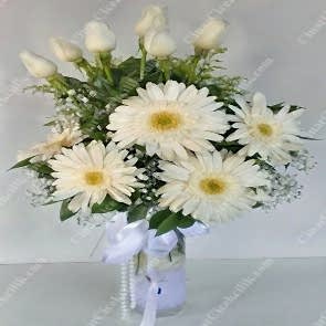 'Beyaz Duygular' Beyaz Gerbera 7 Gül Çiçek Aranjmanı