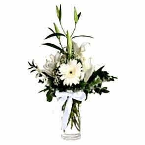 Cam Fanusa Beyaz Lilyum, Gerbera Çiçek, Online çiçekçi