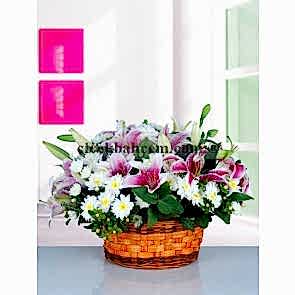 Beyaz Krizantem ve Pembe Lilyum Aranjmanı