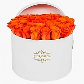 Beyaz Yuvarlak Kutuda 35 Tutuncu Gül