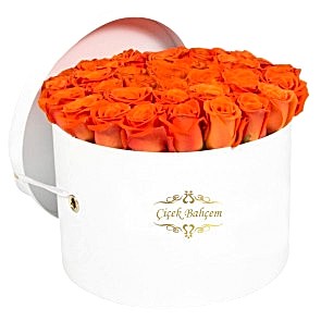 Beyaz Yuvarlak Kutuda 35 Tutuncu Gül 