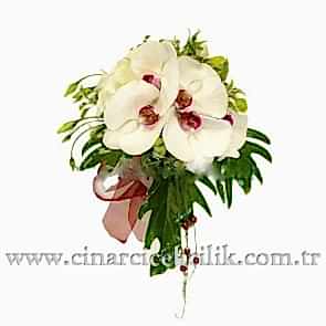 Beyaz Orkide Kullanarak Yapılan Gelin Eli Buketi