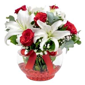 "Umut Işığım" 5 Kırmızı Gül ve Lilyum