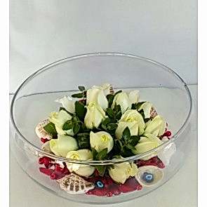 'Büyülü Aşk' Cam Vazoda 15 Beyaz Gül