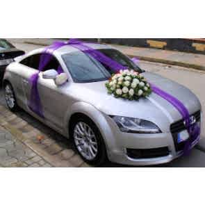 Gelin Arabası Süslemesi Mor Tül, Beyaz Çiçek