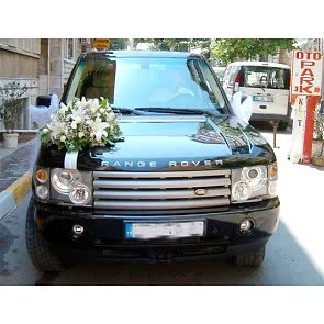 Düğün Arabası Süsleme Beyaz Şerit ve Gül Lilyum