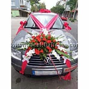 Gelin Arabası Süsleme Kırmızı Sedef ve Kırmızı Çiçekler