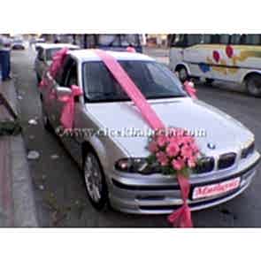 Gelin Arabası Süsleme Pembe Sedef ve Pembe Çiçekler 