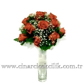Natürel Kırmızı Gül Gelin Buketi
