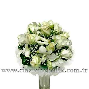 Beyaz Gül ve Orkide Gelin Eli Buketi