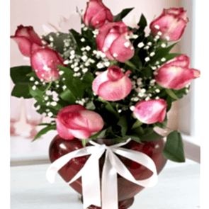 Pembe Ve Kırmızı Tonlar™ Kalp Vazoda Gül