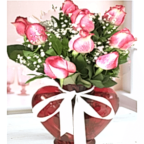 Pembe Ve Kırmızı Tonlar™ Kalp Vazoda Gül