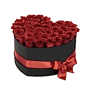 Kalp Kutu İçinde Gold Kırmızı Gül