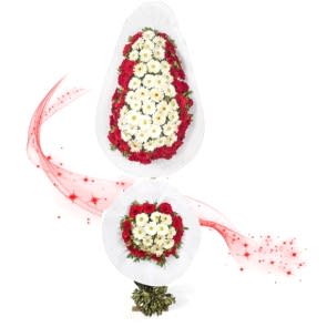 Beyaz, Kırmızı Gerbera Çiçekleri Ayaklı Sepet - Düğün Çiçekleri