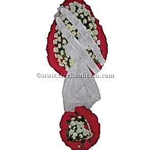 Ayaklı Sepet :Kırmızı Fonda Beyaz Karanfil Tasarlanmış Düğün, Nikah ve Açılış Sepeti