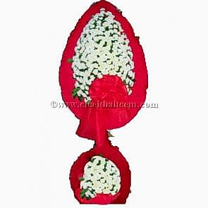 Ayaklı Sepet Beyaz Karanfile Kırmızı Fonda Tasarlanmış Düğün, Nikah ve Açılış Sepeti