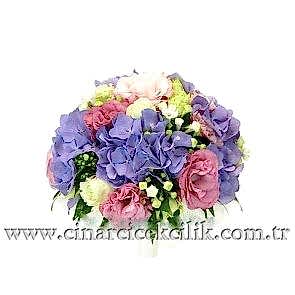 Ortanca ve Lisyantus Çiçekleri Gelin Buketi