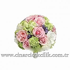 Pembe Gül ve Pembe Lisyantus Gelin Buketi