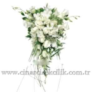Beyaz Gül ve Lisyantus Gelin Eli Buketi