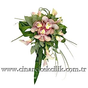 Naturel Pembe Orkide Gelin Buketi
