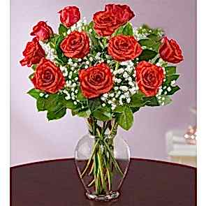 Silindir Cam Vazoda 11 Adet Kırmızı Gül