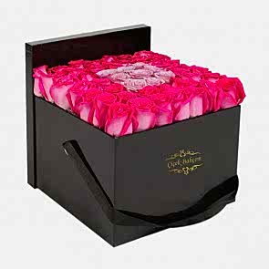 Siyah Kare Kutuda Pembe Lila 49 Gül 