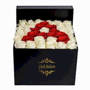 Kutu İçinde Harf Kırmızı Gül