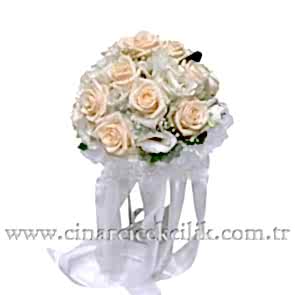 Somon Renkli Gül ve Lisyantus Gelin Eli Buketi