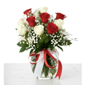 Mahzun Aşk Akvaryum Vazoda Kırmızı Beyaz Gül