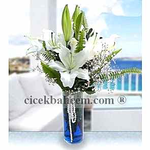 Vazoda Mis Beyaz Kokulu Lilyum 