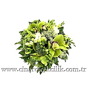 Yeşil Orkide Kullanarak Hazırlanmış Gelin Eli Buketi 