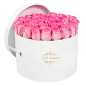 Yuvarlak Beyaz Kutuda 35 Pembe Gül